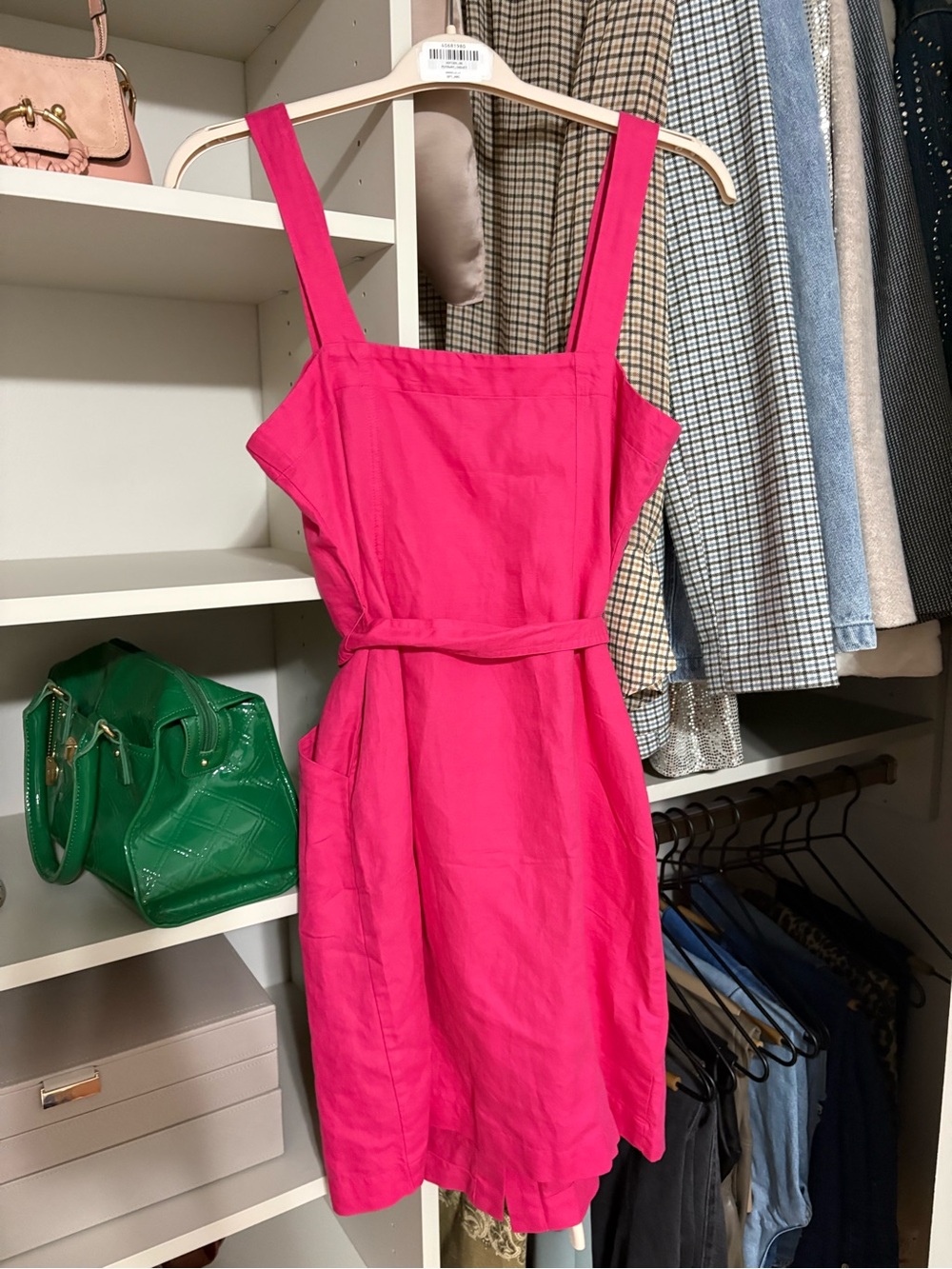 LOFT linen/cotton blend hot pink bottom down dress. NWT size 8 - Picture 4 of 5